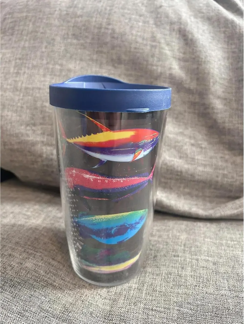 Tervis Tumbler Salt Life Fish 16 Oz Fish on Black Background Blue Lid